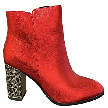 REDZ WOMENS BLOCK HEEL ZIP ANKLE BOOT - RED